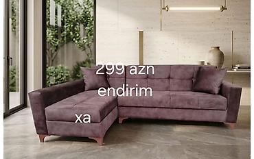 mebellerim: Künc divan – “L” formalı, yumşaq süet toxumalı parça örtük. Rəng: tünd — 1