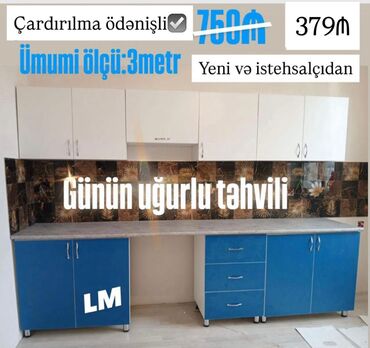 metbex dolab: Mətbəxlər üçün nəzərdə tutulmuş bu mebel dəsti, iki rəngli dizaynı ilə