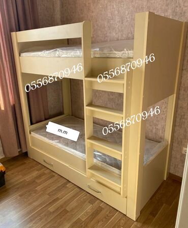 İkimərtəbəli uşaq çarpayıları: Oğlan və qız üçün, Yeni, Çarpayı, Matras ilə, Siyirməli, Laminat — 5