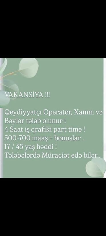 iş elanları 2023 mühafizə: İşçi axtarıram operator