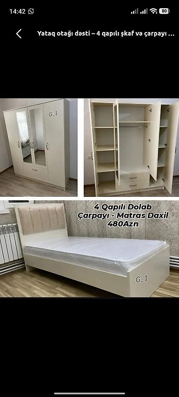 Yataq otağı dəsti – 4 qapılı şkaf və çarpayı (matras daxil) - 4