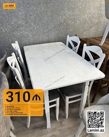 Mebel: Ağ rəngli yemək dəsti – 1 masa + 4 stul - Masa ölçüləri: 70 × 120 sm — 1