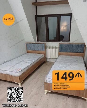 Masa və oturacaq dəstləri: Təknəfərlik çarpayı, Bazasız, Matras ilə, Siyirməsiz