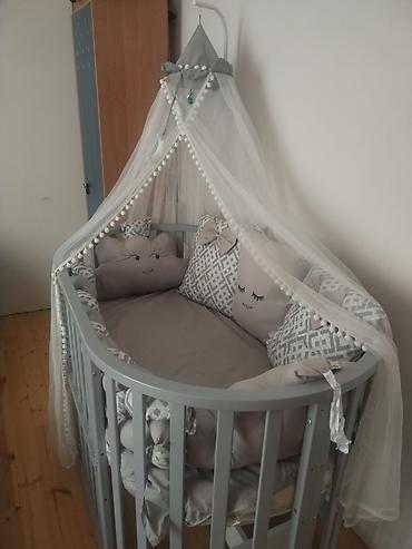 Beşiklər: Uşaq beşiyi – oval dizayn, boz rəng - Material: taxta karkas, yumşaq — 4