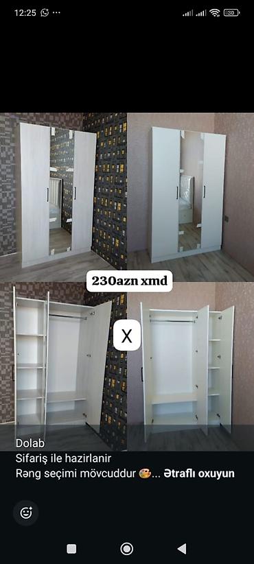 Düz dolab, Yataq otağı üçün, Paltar üçün, Açılan, Korpuslu, 3 qapılı