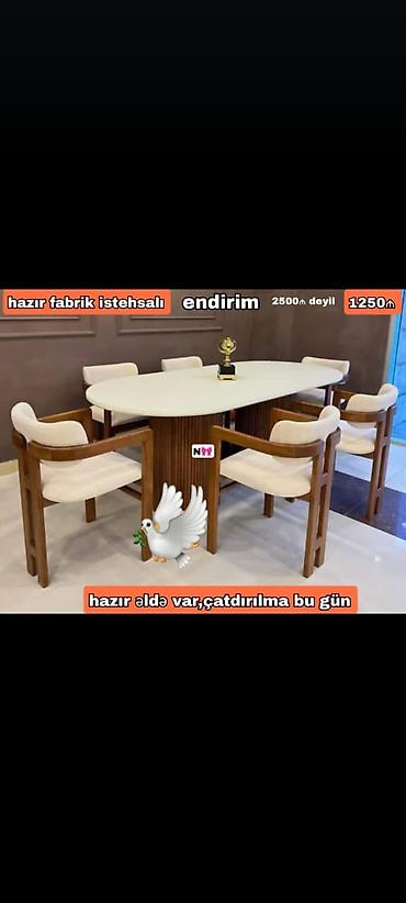 1250: Qonaq otağı üçün, Yeni, Açılmayan, Oval masa, 6 stul — 1