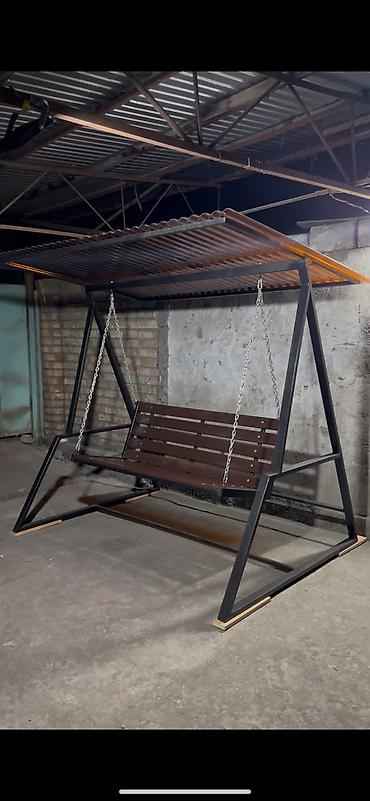 дачная качеля: Садовые качели Металл, Со спинкой, С крышей — 1