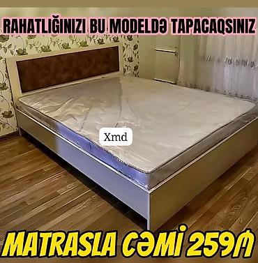 Ev üçün mebel: İki nəfərlik yataq dəsti – matrassla birlikdə. - Müasir dizaynlı, ağ — 1