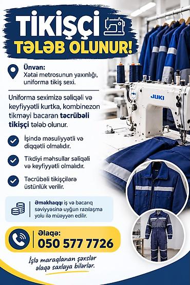 tikiş fabriki vakansiya: DERZİ‼️‼️ xetai metrosunun yaninda yerlesir derzi isinen basi cixan — 1