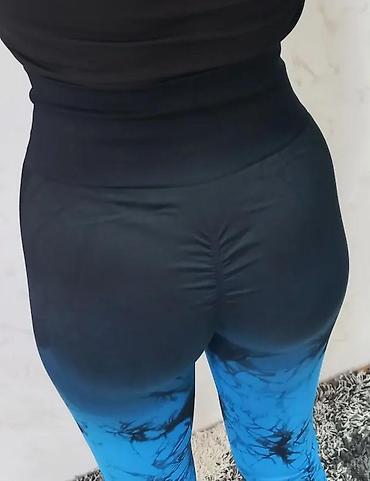 Helanke, biciklistički šortsevi: Ženske helanke sa visokim strukom u crno-plavoj tie-dye boji. Helanke — 4