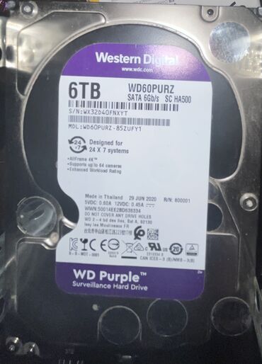 13 disk: 6 TB WD PURPLE Sata 7200rpm 6gbs Yenidir az istifade olunub real