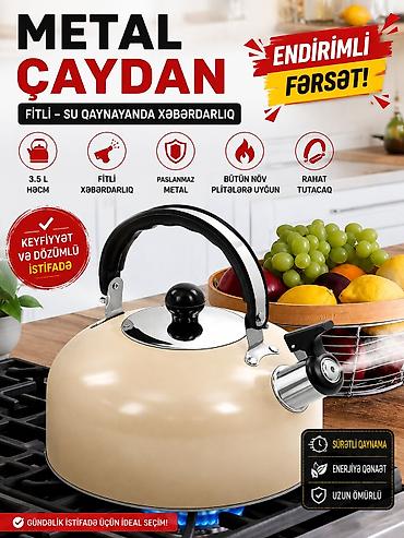Çaydanlar: Yeni, rəng - Bej, Çaydan, Paslanmayan polad, 3-dən çox l, Rusiya — 1