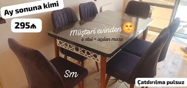 kuxna üçün stol stul: Mətbəx üçün, Yeni, Açılan, Dördbucaq masa, 4 stul