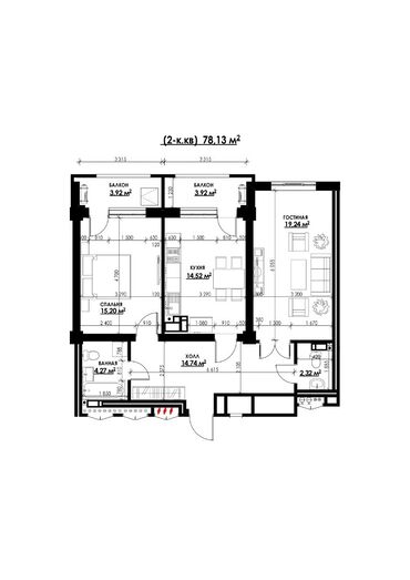 магистрал квартира: 2 комнаты, 78 м², Элитка, 8 этаж, ПСО (под самоотделку)