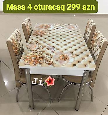 yeni stol: Mətbəx üçün, Yeni, Açılmayan, Dördbucaq masa, 4 stul — 1