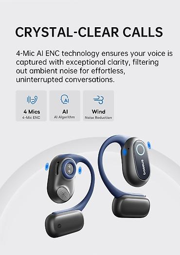 səs gücləndirən: Yeni Simsiz (Bluetooth) Qulaqcıqlar, Baseus, rəng - Ağ — 10