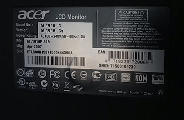 игровой монитор: Acer LCD Monitor – Model: AL1916 C (Versiya: AL1916 Cs) - Ekran — 2