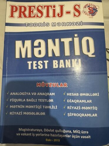 Kitablar və jurnallar: PRESTİJ-S Tədris Mərkəzi – MƏNTİQ Test Bankı (Bakı, 2019) Məzmun və