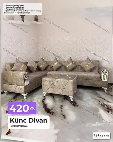 Divanlar: Künc Divan – 280×200 sm - Mexanizm: açılan, bazalı (yataq funksiyası — 1