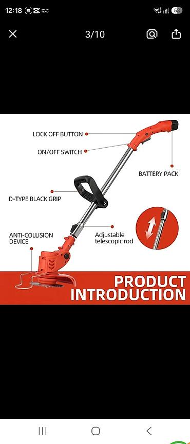 Akkumulyatorlu ot biçən/trimmer Xüsusiyyətlər: - 12V Li-ion çıxarılan