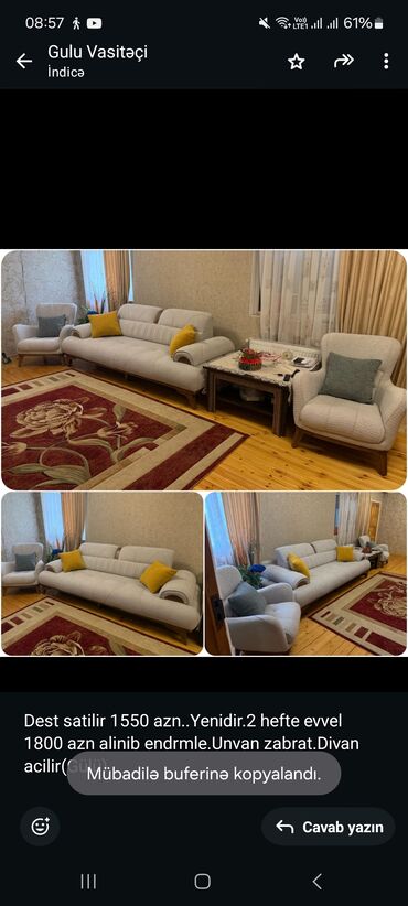 divan kreslo 2 ci el: İşlənmiş, Divan, 2 kreslo, Jurnal masası