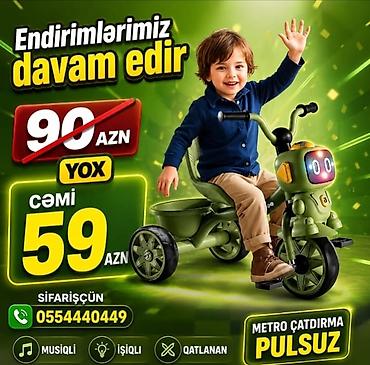 usag velosipedi: Robot dizaynlı uşaq üçtəkərli velosipedi - Rəng: zeytun-yaşıl - Ön — 1