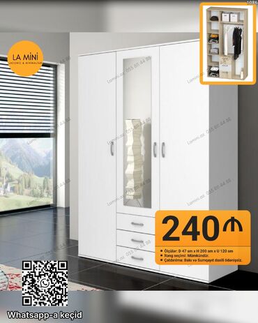 Açılan, 3 qapılı Düz dolab, Qarderob, paltar dolabı