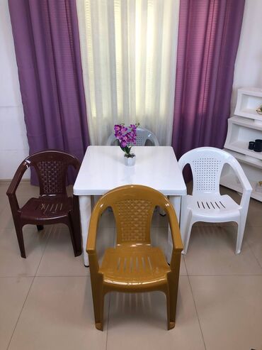 Bağ, çöl masa və oturacaq dəstləri: Yeni, Kvadrat masa, 4 stul, Açılmayan, Stullar ilə, Plastik, Azərbaycan — 5