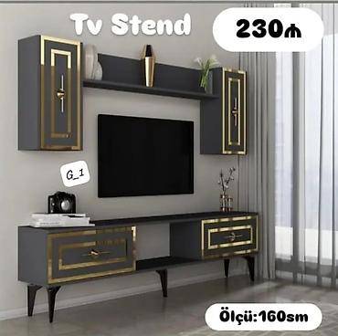 televizor atlığı: TV stend dəsti – müasir dizayn, qara rəngdə qızılı dekor elementləri — 1