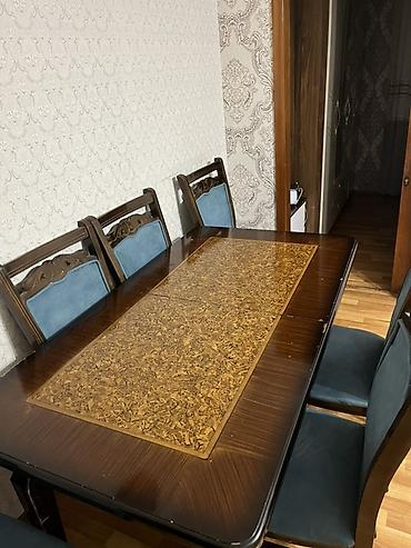 Qonaq otağı üçün, İşlənmiş, Açılmayan, Dördbucaq masa, 6 stul