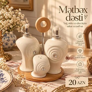 duru yag: Mətbəx dəsti – yağ, sirkə və duz üçün rahat və zərif set — 1