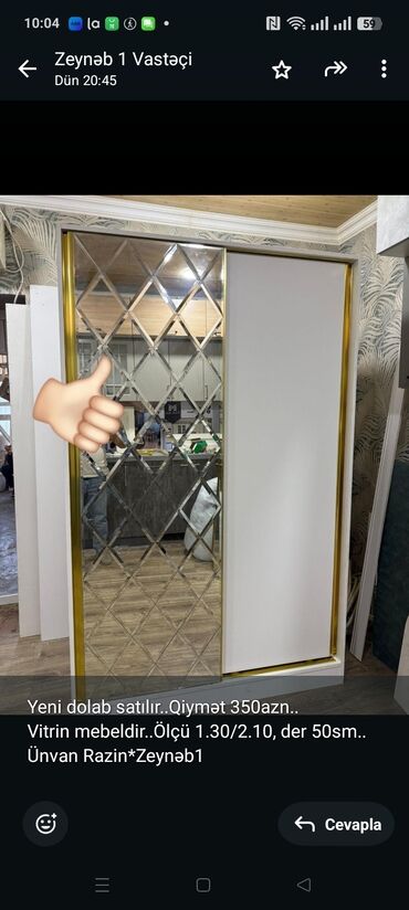 crna udovica kapi: Yeni dolab satılır. Qiymət 350azn. Vitrin mebeldir. Ölçü 1.30/2.10