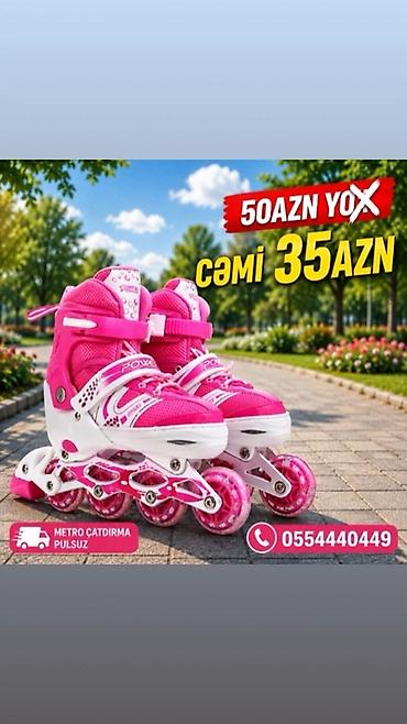 roliklərin qiyməti: Uşaq üçün tənzimlənən təkərli konkis (roller) - Rənglər: çəhrayı və — 1