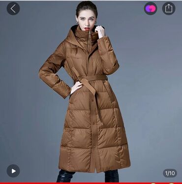 длинное трикотажное платье с капюшоном: Женское длинное пуховое пальто/пуховик, цвет тёплый коричневый