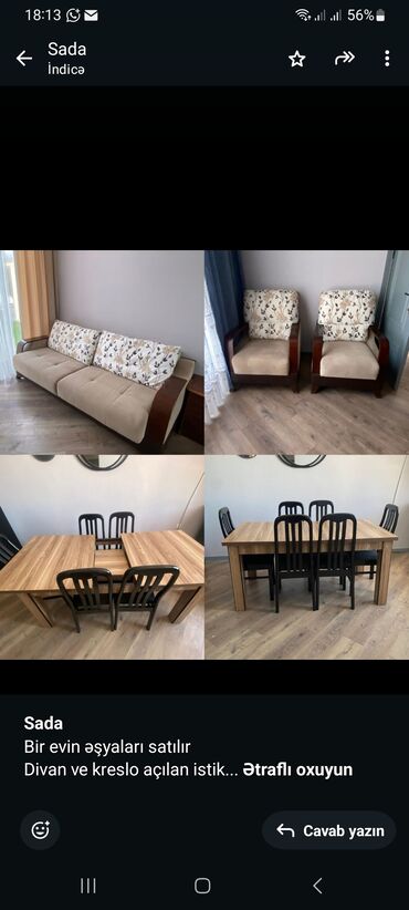 Divan və kreslo dəstləri: *Sada* Bir evin əşyaları satılır Divan ve kreslo açılan istikbal mebel