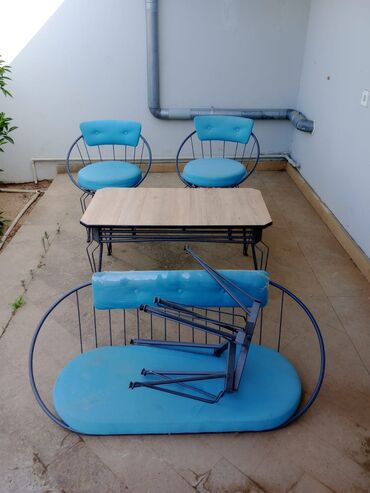 Masalar: Balkon üçün, İşlənmiş, Oval masa, 4 stul