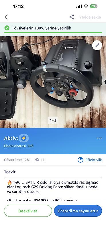 аренда playstation 4: 🔥 Logitech G29 + Shifter + Pedal | TƏCİLİ SATILIR - Platformalar — 5