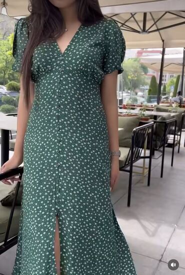 платье зеленое: Повседневное платье, Лето, Длинная модель, Штапель
