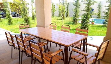 bağ üçün masa: Yeni, Dördbucaq masa, 8 stul, Açılmayan, Stullar ilə, Taxta, Azərbaycan
