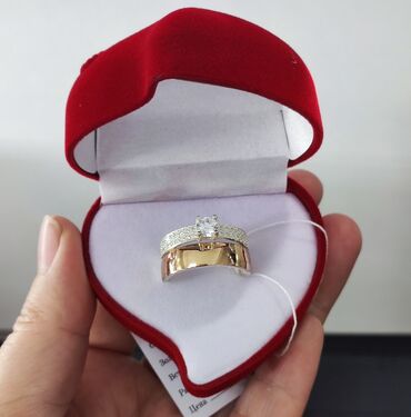 золотые серьги и кольцо: Серебро 925 напыление золото Серебряный кольцо 2в1 Размеры имеются