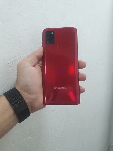 Samsung: Samsung Galaxy A21S, 32 GB, rəng - Qırmızı, Zəmanət, Barmaq izi, İki sim kartlı