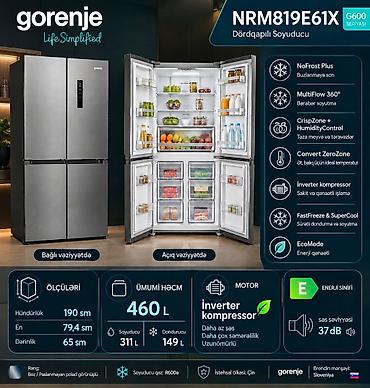Yeni 4 qapılı Gorenje Soyuducu Satılır, rəng - Boz, Təkərli