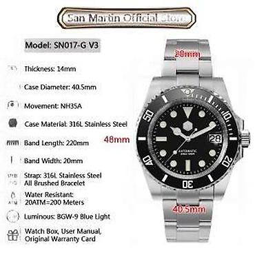 Ručni satovi: San Martin Sub Diver SN017 -Zelena- Rolex Submariner Potpuno nov — 16