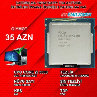 Masaüstü kompüterlər və iş stansiyaları: Prosessor Intel Core i5 Core i5 3330, 3-4 GHz, 4 nüvə, İşlənmiş