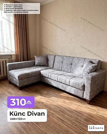 Künc Divan – 240×150 sm - Mexanizm: açılan, bazalı (yataq funksiyalı lalafo.az -da Künc Divan – 240×150 sm - Mexanizm: açılan, bazalı (yataq funksiyalı