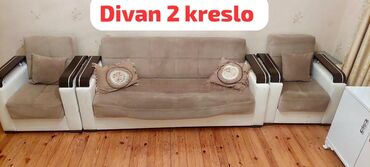 Divan və kreslo dəstləri: İşlənmiş, Divan, 2 kreslo, Bazalı, Açılan