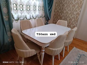 diamond home tekstil: Yemək otağı üçün masa və 6 ədəd stul dəsti. - Dəst: 1 ədəd düzbucaqlı — 1