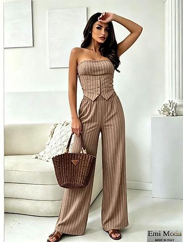 ceo set: Ženski dvodelni komplet sa prugama – korset top i široke pantalone — 4