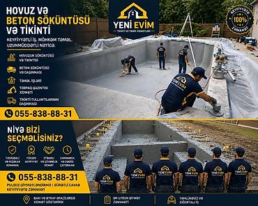 Hovuz və beton söküntüsü-tikintisi xidmətləri Yeni Evim – tikinti və lalafo.az -da Hovuz və beton söküntüsü-tikintisi xidmətləri Yeni Evim – tikinti və