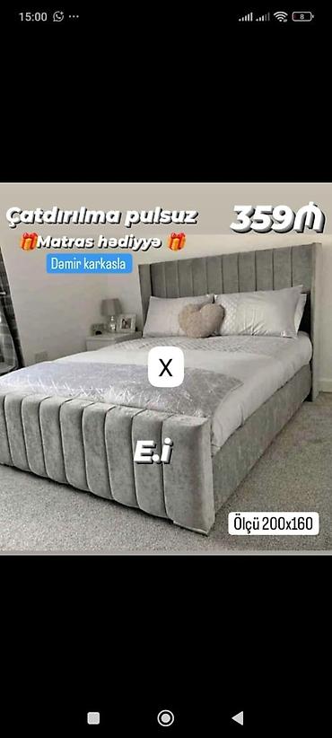 Çarpayılar: Məhsul: Yumşaq başlıqlı, müasir dizaynlı iki nəfərlik çarpayı - Ölçü — 1